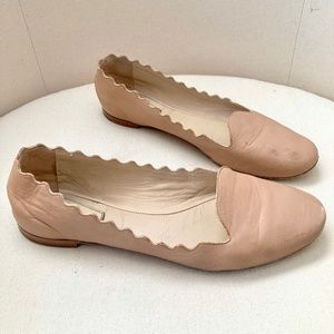 Chloé Tan Scalloped Loafer Flats